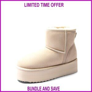 Genuine Suede Platform Ankle Boots with Faux Fur Lining Memory Foam